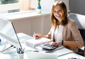 Professional Accountant Woman In Office Doing Accounting And Budget